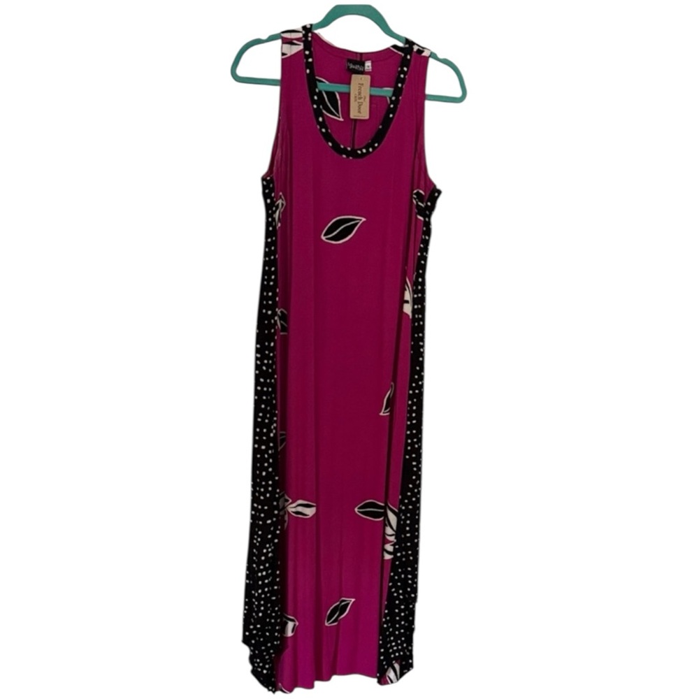 NWT - Iguana Pink and Black Leaf Maxi High/Low Dress